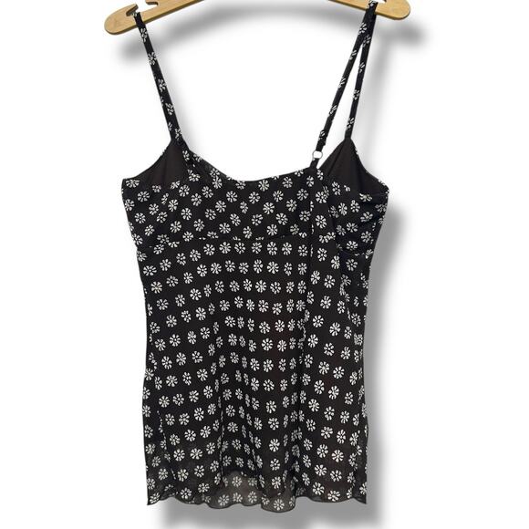 H&M Y2K Tank Top Babydoll Floral Daisy Chiffon Bow Brown Flowy Cottage Size 4 - Picture 2 of 11